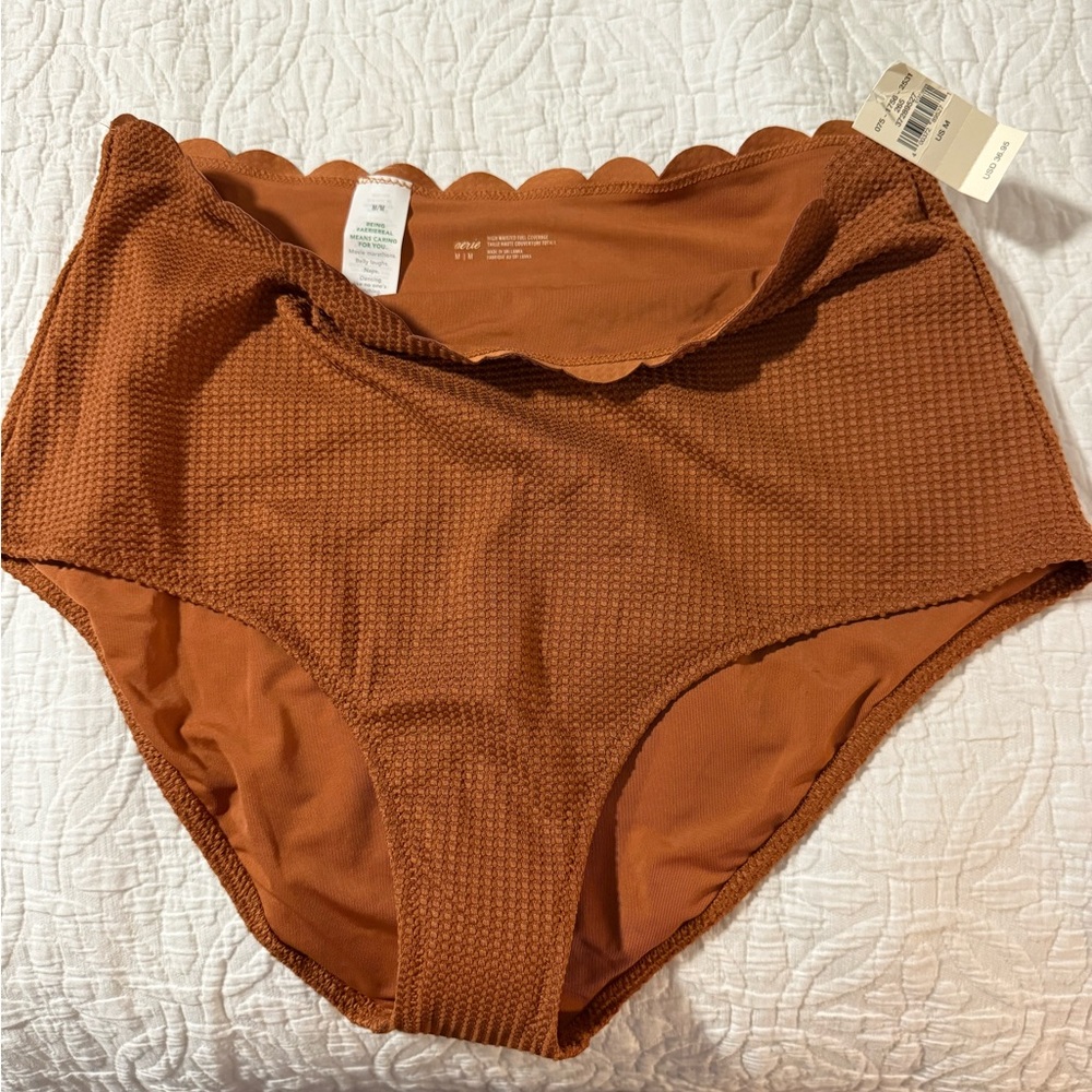 Aerie Scalloped High-Waisted Bikini Bottom in Rust